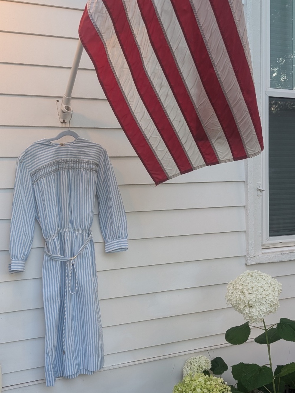 1950’s Blue & White stripped, 3/4 sleeve Midi Dress